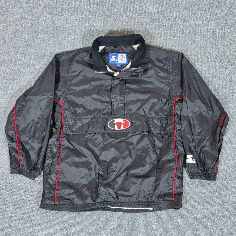Vintage Starter Chicago Bulls NBA Anorak Windbreaker Jacket Black Men Large FLAW